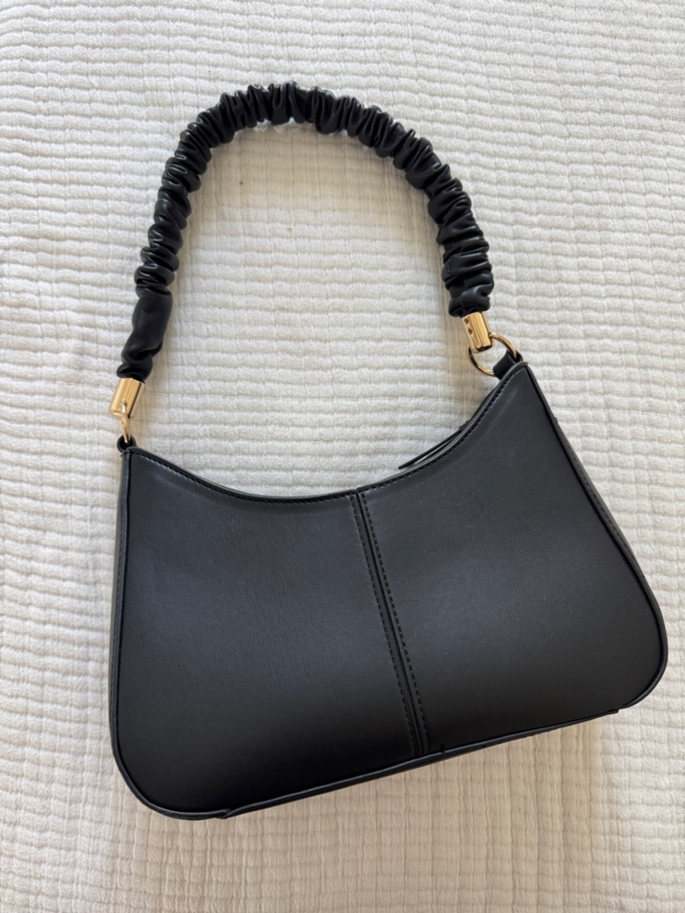 Topshop Black Ruched-Handle Shoulder Bag with Gold Accents
